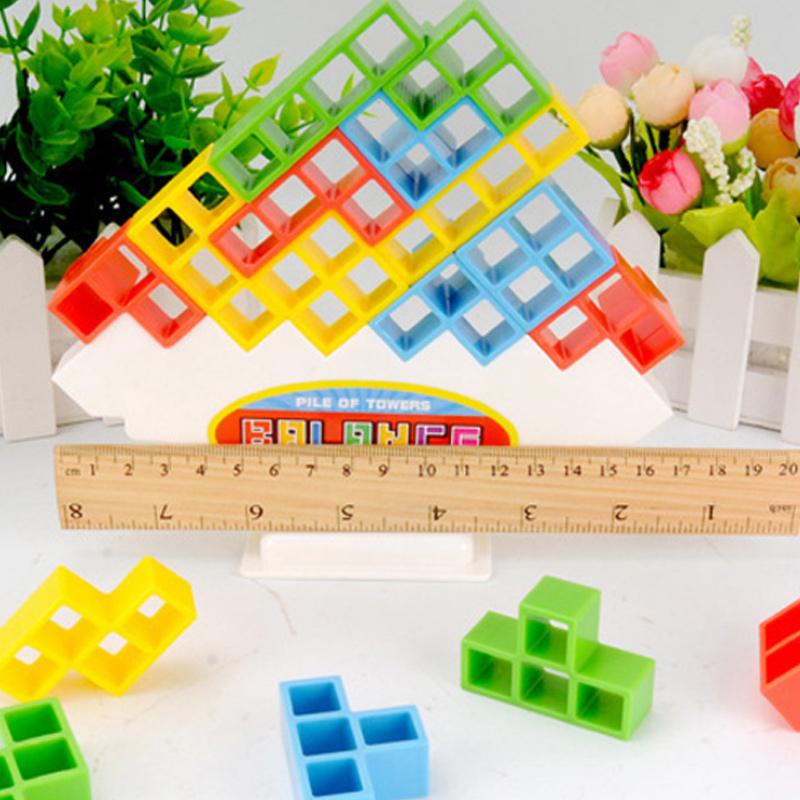 Wooden Stacking Tower Game for Kids - Tumbling Block Balance Challenge with Colorful Tetris Shapes for Toddlers & Children Ages 3+
