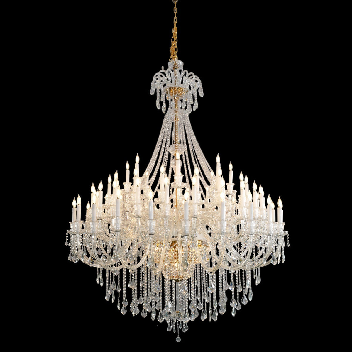 Grand Tiered Crystal Chandelier 35-90 Bulbs Dimmable LED Foyer Statement Lighting for High Ceilings Entryway Staircase Hotel Lobby