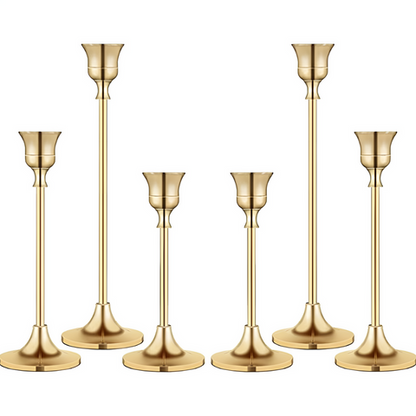 Vesper Candle Holder Set - Gold Metal, Vintage Style Taper Candle Holders, 3 Pieces