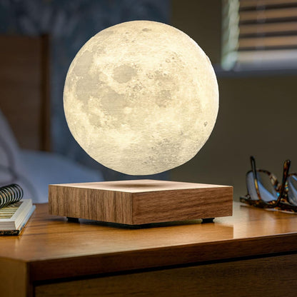 Magnetic Floating Moon Night Light with Rotating 3D Lunar Sphere, Dual Color LED for Bedroom Desk Office Decor