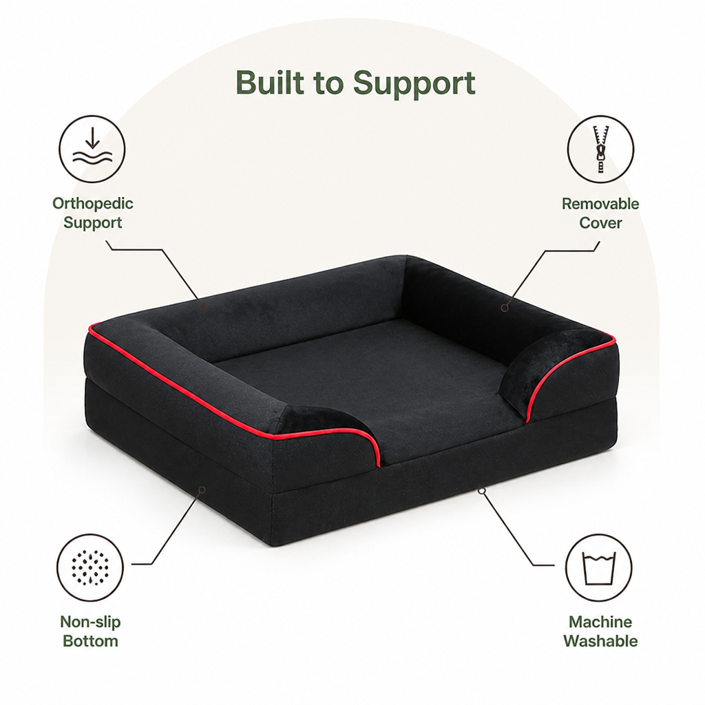 Ortekor Orthopedic Egg-Crate Foam & Non-Slip Dog Bed (Removable Washable Cover)