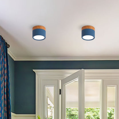 Compact LED Flush Mount Ceiling Light Fixture Wood & Metal Accent for Entryway Hallway Bedroom Kitchen 5W 7W Surface Mount Minimalist Modern