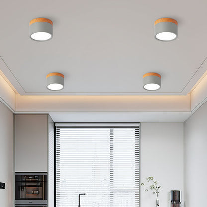 Round LED Flush Mount Light Fixture Wood Accent Aluminum 5W 7W for Entryway Bedroom Kitchen Hallway Ceiling Lamp Modern Minimalist Scandinav