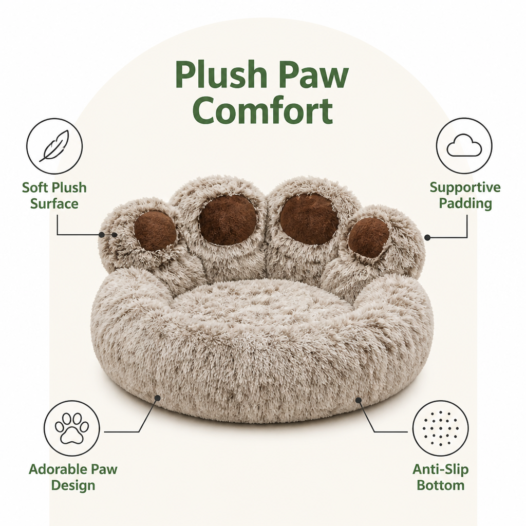 Ortekor Plush & Non-Slip Bear Paw Pet Bed