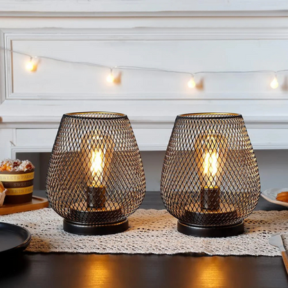 Battery Operated Metal Lantern LED Light Portable Cordless Accent Lamp Warm Glow Indoor Outdoor Bedside Nightstand Patio