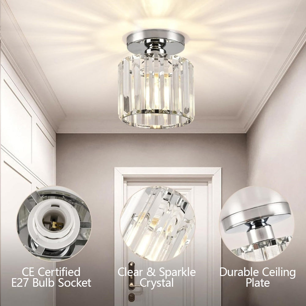 Flush Mount Crystal Light Fixture E27 Socket Black Gold for Bedroom Living Room Hallway Indoor Home Décor Compact Reflective Shade Elegant A