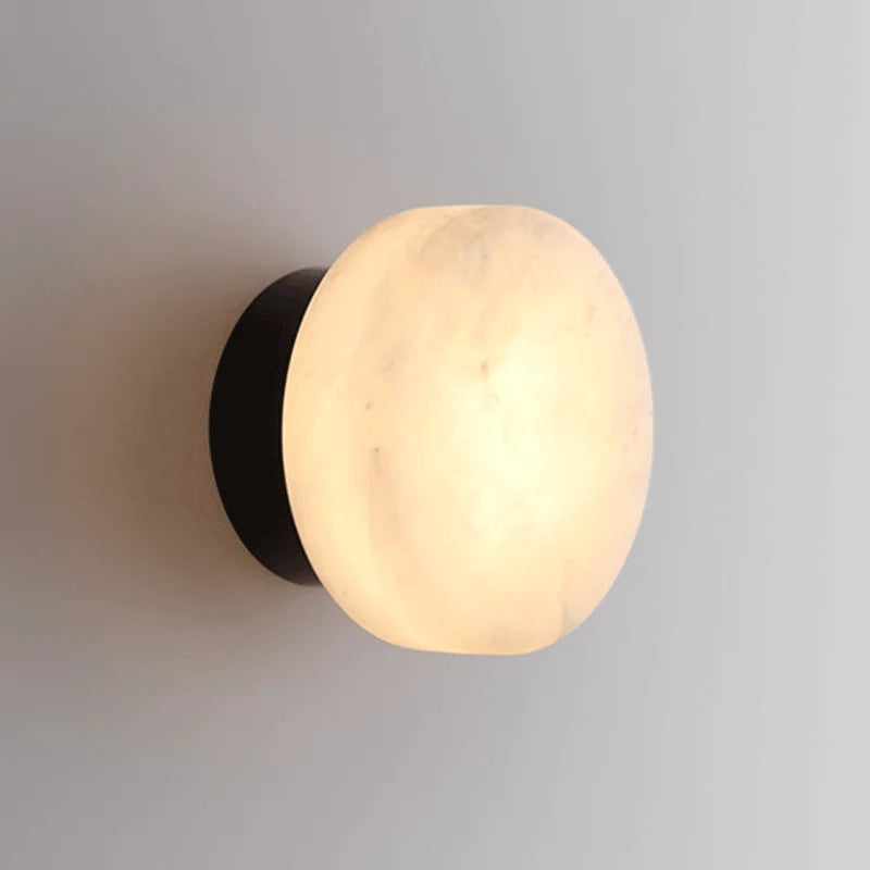 Natural Marble Wall Sconce with Glass Shade – Scandinavian LED Accent Light for Bedroom, Hallway & Living Room