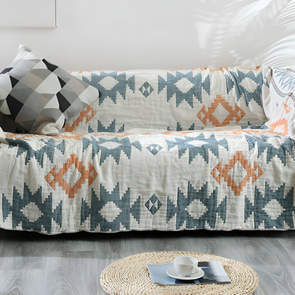 Gema Reversible Blanket - Cotton, Geometric & Solid Color