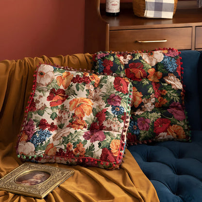 Ravello Cushion - Microfiber Blend, Retro Floral Tassel Design