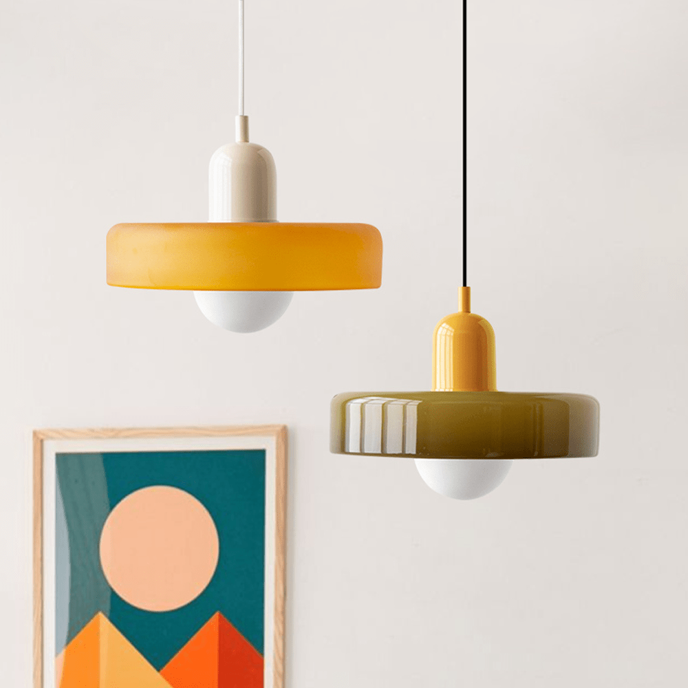 Art Glass Dome Pendant Light Fixture with Adjustable Cord for Kitchen Island Dining Room Bedroom | Modern Round Ceiling Hanging Lamp