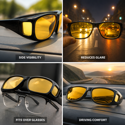 Yellow Anti-Glare Night Driving Glasses (Fits Over Glasses)