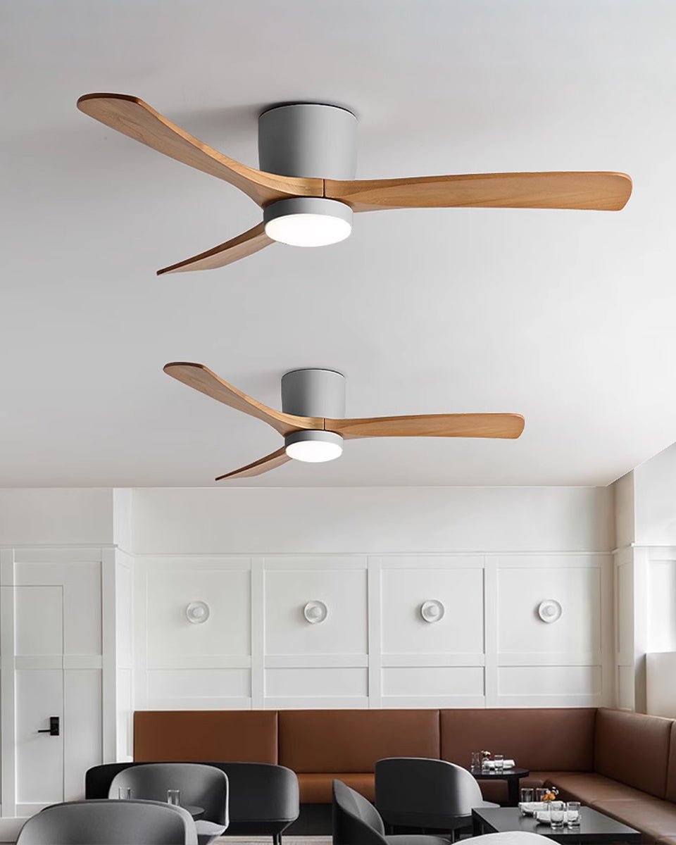 Wood Blade Ceiling Fan with Integrated LED Light and Remote Control for Bedroom Living Room Quiet DC Motor Airflow Year-Round Comfort Scandi