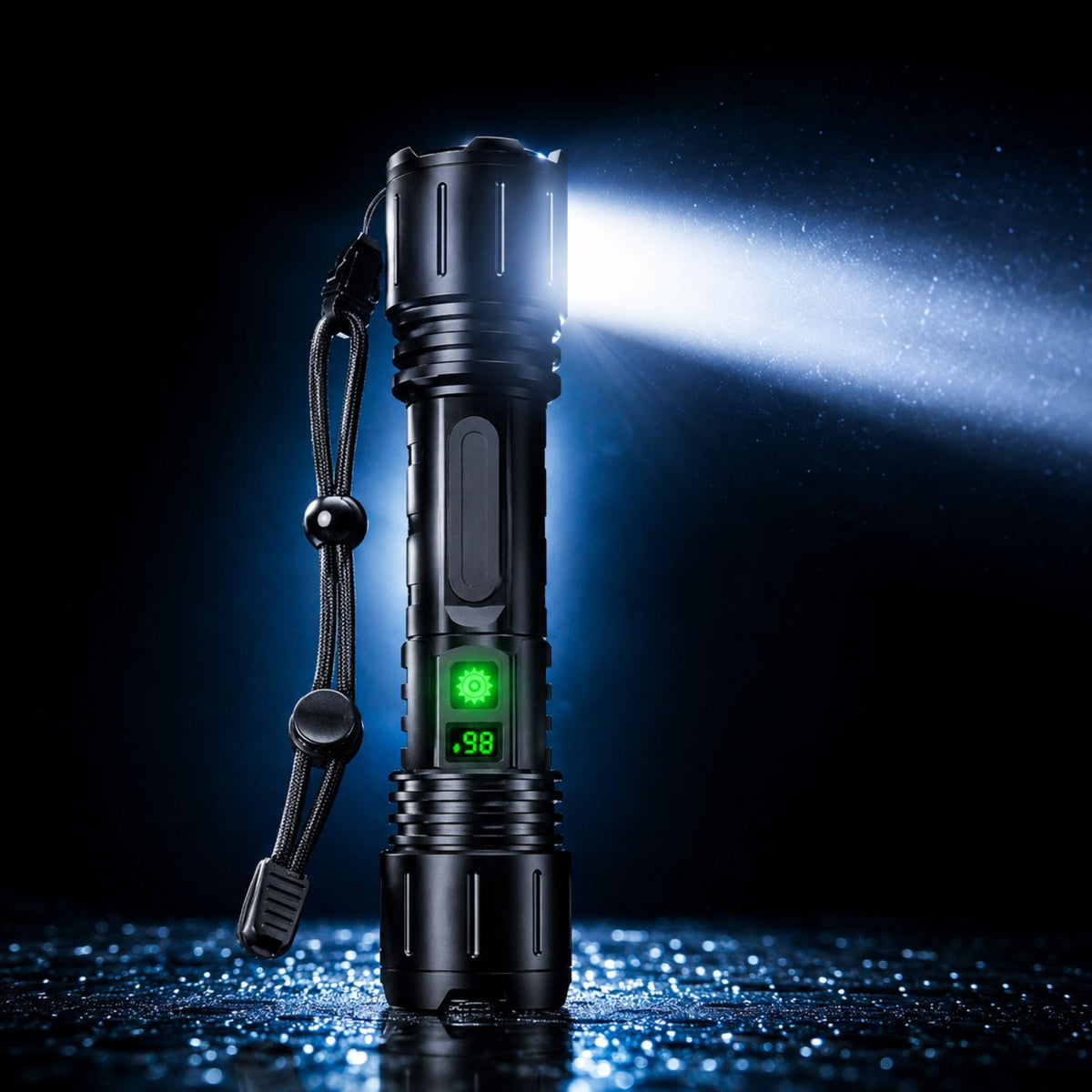 Heavy-Duty LED Flashlight with Power Bank Function, 5-Mode Zoomable Beam, Rechargeable 5000mAh Battery, Waterproof Aluminum Body for Camping