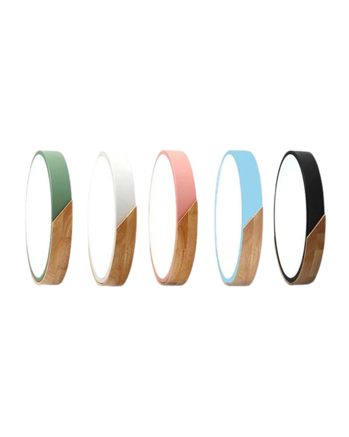 Round Flush Mount Ceiling Light with Wood Accent and Integrated LED – Modern Low Profile Fixture in 9, 12, 16, 20, and 24 inch Sizes for Liv