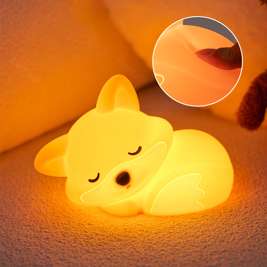 LED Fox Night Light for Kids with Tap Control | Rechargeable Silicone Nursery Lamp | Dimmable USB-C Cordless Bedside Glow for Baby Bedroom