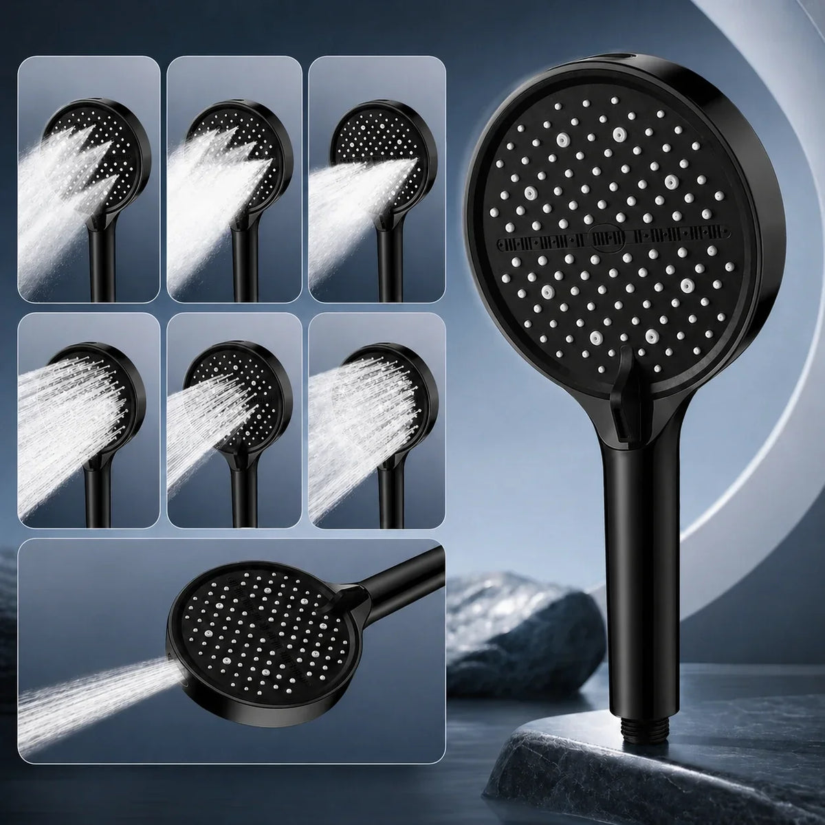 Handheld Shower Head with Seven Spray Modes for Bathroom Upgrade & Daily Use | Adjustable Water Flow | Modern Cylindrical Design for Home Sh