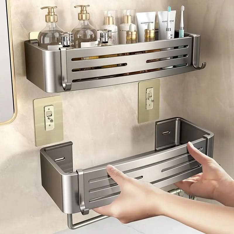 ALUMORA – Self Adhesive Aluminum Bathroom Shelf Organizer
