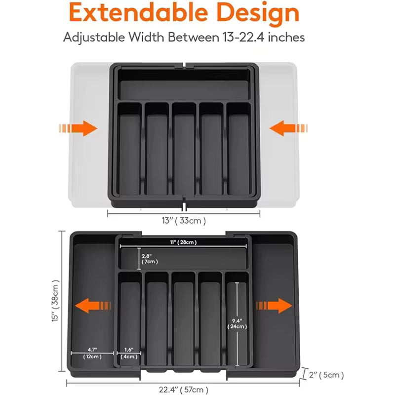 Cutlery Drawer Organizer Extendable Food-Safe Non-Slip