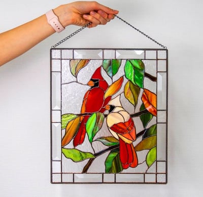 Stained Glass Window Cling Sun Catcher Panel for Indoor Outdoor Wall Decor, Acrylic Light Prism Art with Hummingbird Cardinal Butterfly