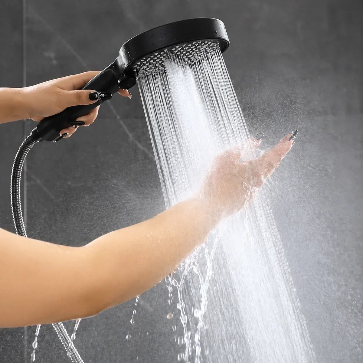 Handheld Shower Head with 7 Spray Settings, High Pressure Chrome Rainfall Showerhead for Bathroom, Adjustable Water Flow Wand for Low