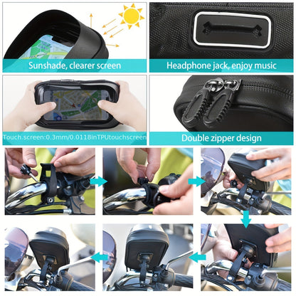Waterproof Phone Mount for Motorcycle & Bicycle with 360° Rotation | Universal Handlebar Holder for Navigation & Music | Touch-Sensitive