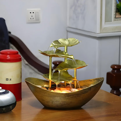 Tavren Tabletop Fountain - Iron Leaf Design with LED Light, Indoor Waterfall