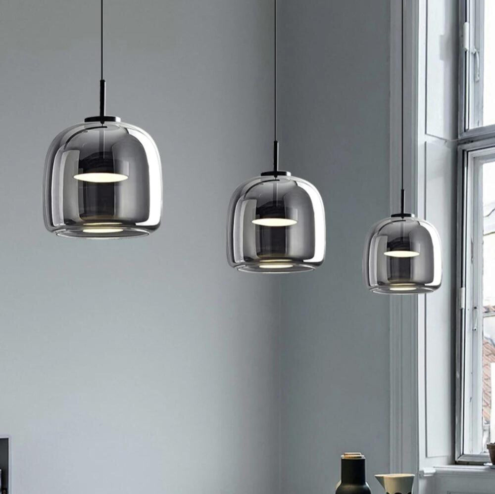 Smoky Glass Drop Ceiling Light E27 Socket Black Finish Adjustable Cord for Kitchen Island Bedroom Dining Room Scandinavian Minimal Style Hom