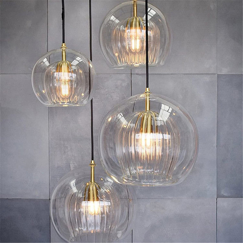 Spherical Glass Hanging Light with Metal Mount for Dining Room & Bedroom Ambient Lighting