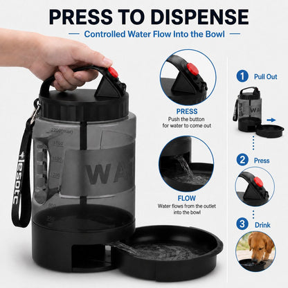 Ortekor 2.2L Portable Dog Travel Water Bottle with Pull-Out Bowl - Fewer Refills for Hiking, Camping & Road Trips