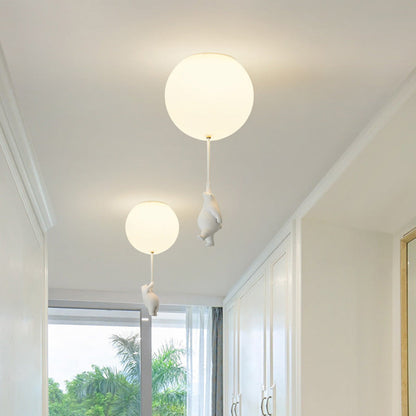 Kids Bedroom Light Fixture Bear & Balloon Flush Mount Nursery Lamp White Acrylic Playroom Overhead Lighting 5W LED For Small Rooms Indoor Ch