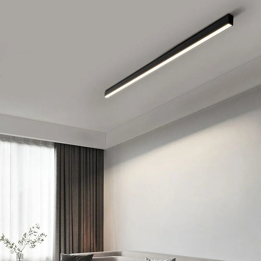 Linear LED Flush Mount Ceiling Light 47-inch Black Fixture for Bedroom Living Room Hallway Contemporary Minimalist Home Lighting