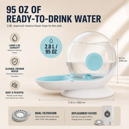 Ortekor 2.8L Gravity Pet Waterer for Cats & Small Dogs – No-Plug Auto Refill for Busy Homes