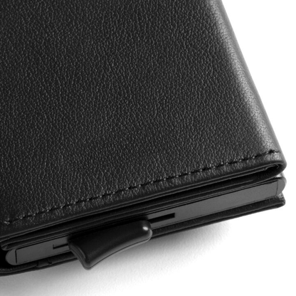 RFID-Blocking Leather Billfold with Pop-Up Card Holder 3.7 × 2.6 × 0.4 Inches Slim Aluminum Mechanism Travel Wallet Compact Front Pocket Org
