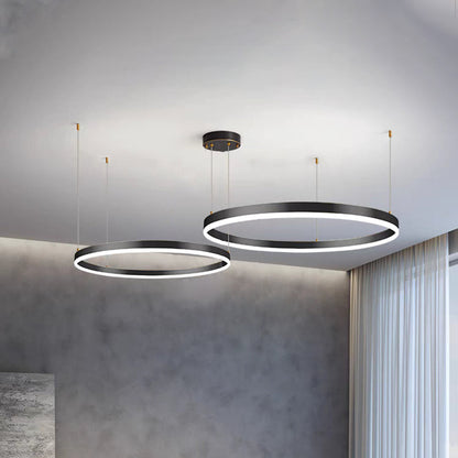 Multi-Ring LED Chandelier Adjustable Height Metal Acrylic Fixture 16-31 Inch Diameter Dimmable Suspended Ceiling Light for Dining Room Kitch