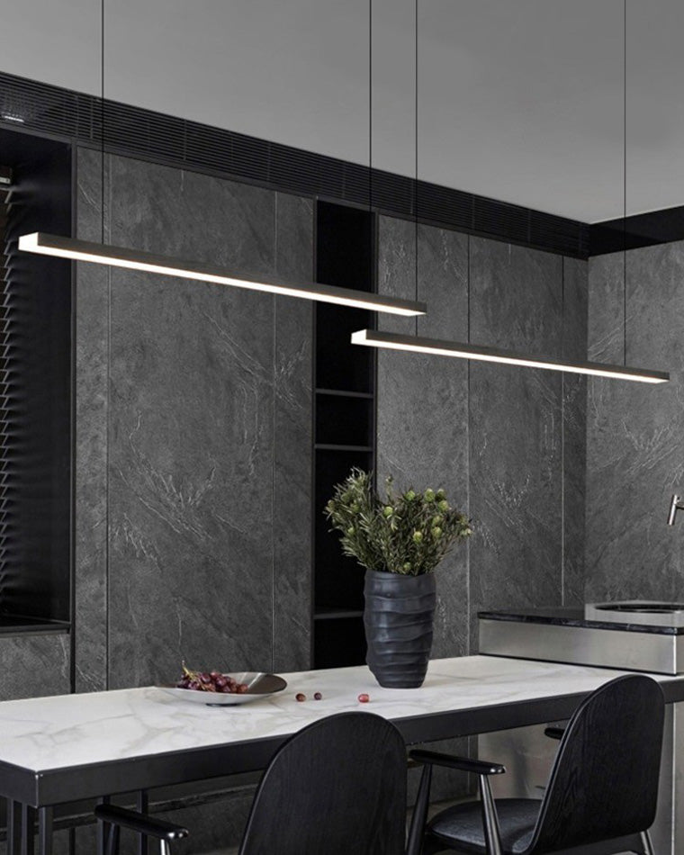 Suspended LED Strip Fixture for Countertop Islands – Dimmable Metal Bar Light with Remote in Matte or Gloss White – 39 to 102 in Adjustable