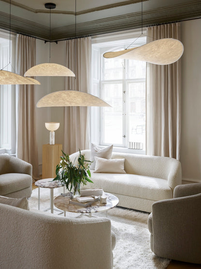 Sculptural Overhead Fixture with Adjustable Brightness White Synthetic Canopy 51 in Wide for Open-Plan Interiors Contemporary Suspended Lumi