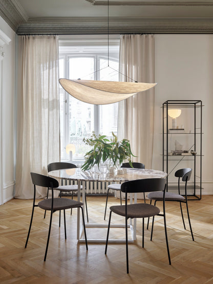 Sculptural Overhead Fixture with Adjustable Brightness White Synthetic Canopy 51 in Wide for Open-Plan Interiors Contemporary Suspended Lumi