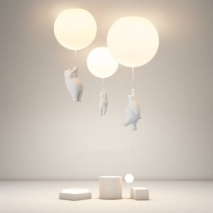 Kids Bedroom Light Fixture Bear & Balloon Flush Mount Nursery Lamp White Acrylic Playroom Overhead Lighting 5W LED For Small Rooms Indoor Ch