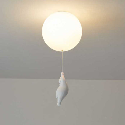 Kids Bedroom Light Fixture Bear & Balloon Flush Mount Nursery Lamp White Acrylic Playroom Overhead Lighting 5W LED For Small Rooms Indoor Ch