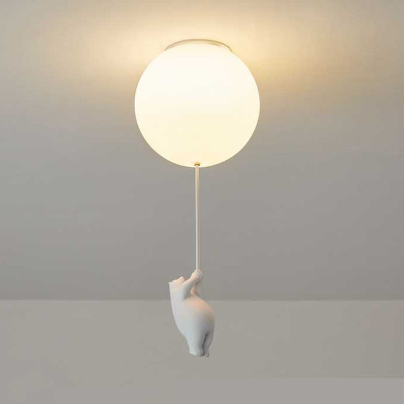 Kids Bedroom Light Fixture Bear & Balloon Flush Mount Nursery Lamp White Acrylic Playroom Overhead Lighting 5W LED For Small Rooms Indoor Ch