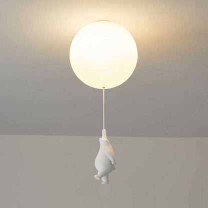 Kids LED Flush Mount Light with Bear & Balloon Design for Nursery Bedroom Playroom 5W White Acrylic Metal Fixture Low Ceiling Small Room Dec