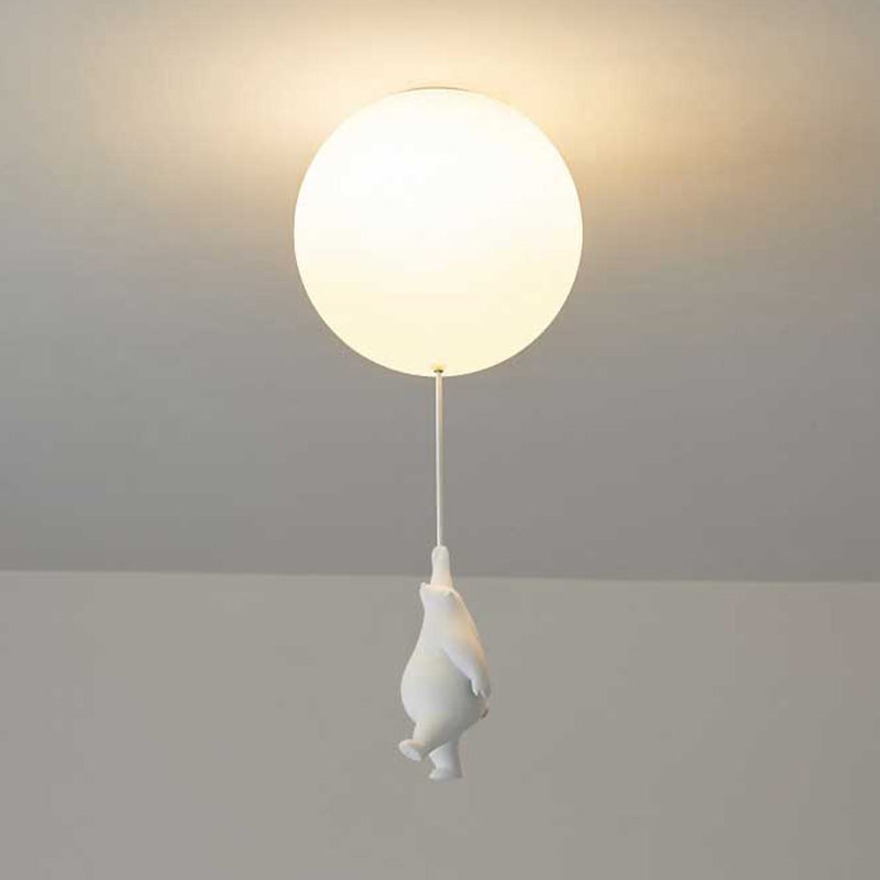 Kids Bedroom Light Fixture Bear & Balloon Flush Mount Nursery Lamp White Acrylic Playroom Overhead Lighting 5W LED For Small Rooms Indoor Ch