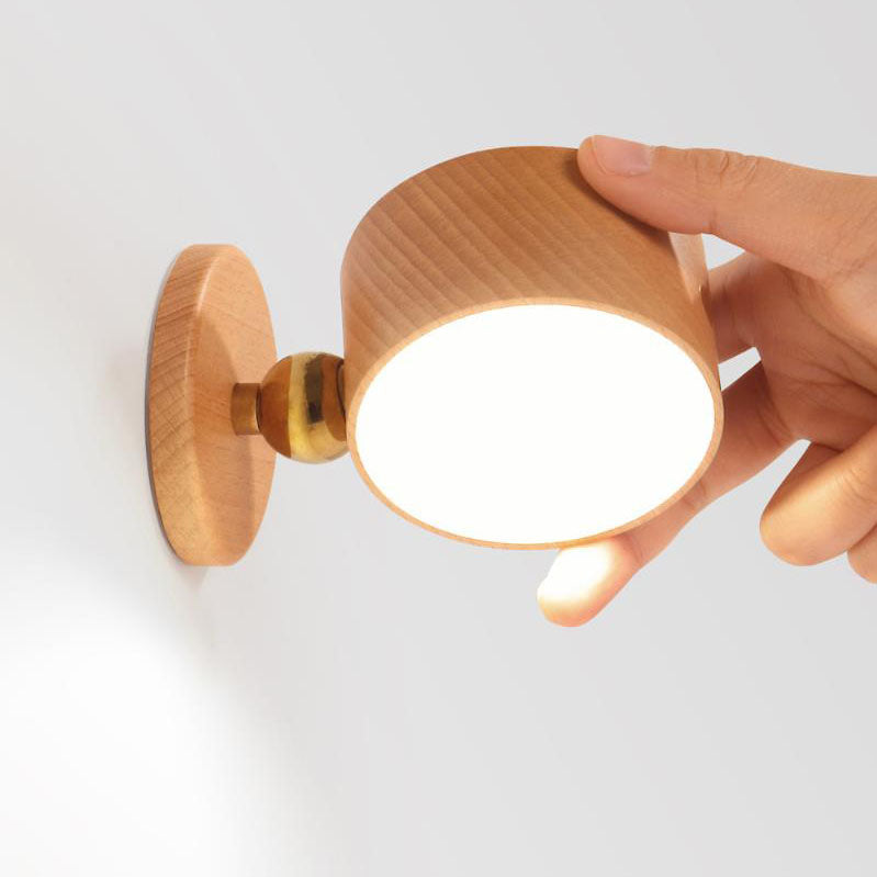 Rechargeable Magnetic Touch Control LED Accent Light for Hallway Bedroom Wall Sconce in Natural Wood Finish 3 in Wide 400 Lumens Ambient