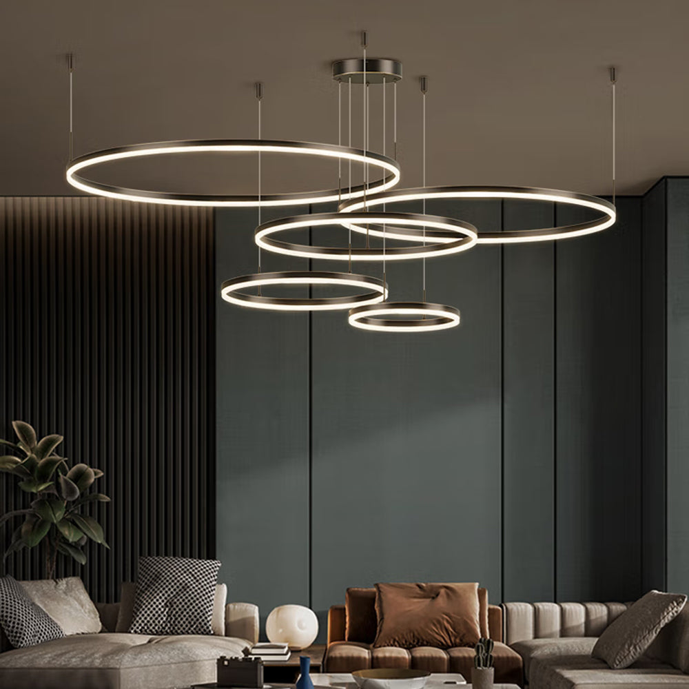 Tiered Ring Pendant Light Modern Metal Circular Chandelier for Dining Room Living Room Bedroom Kitchen Island Adjustable Height LED
