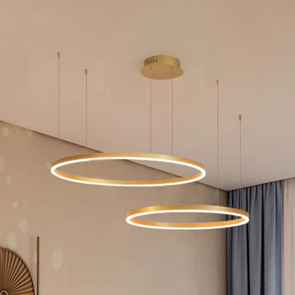 Multi-Ring LED Ceiling Light Fixture Adjustable Height Metal & Acrylic for Dining Rooms Living Spaces Bedrooms Contemporary Overhead Hanging
