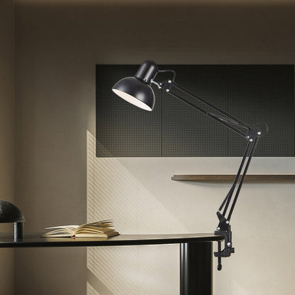 Clamp-On Task Light with Pivoting Arm for Home Office, Bedroom & Study Desk – E26 Socket, Industrial Metal Build, Space-Saving Mount for Rea