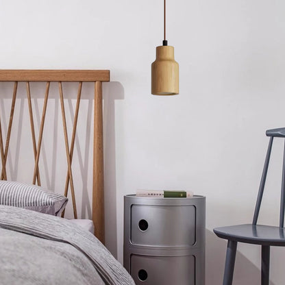 Wood Hanging Lamp GU10 Socket Beige Finish 5.7 in Drop Adjustable Cord Hardwired Ceiling Light for Bedroom Living Room Kitchen Dining Entryw