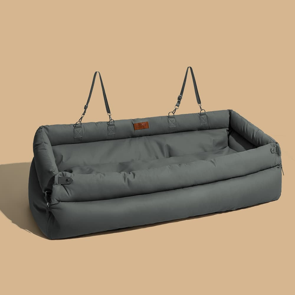 Pet Car Booster Seat Elevated Travel Bed for Small Dogs Cats Padded Safety Cushion with Leash Attachment Waterproof Faux Leather for