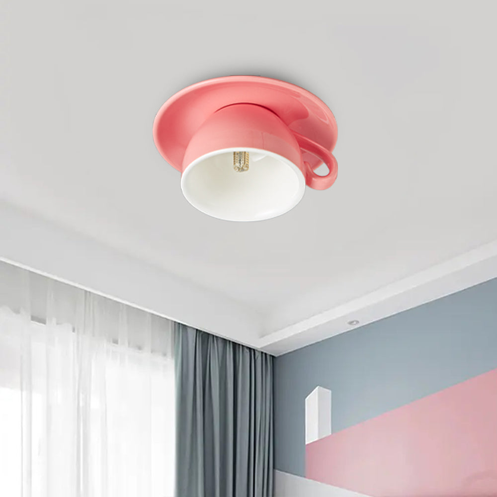 Ceramic Coffee Cup Ceiling Light Fixture – Flush Mount in Yellow, Blue, Pink & More Colors for Bedroom, Dining Room, Living Room