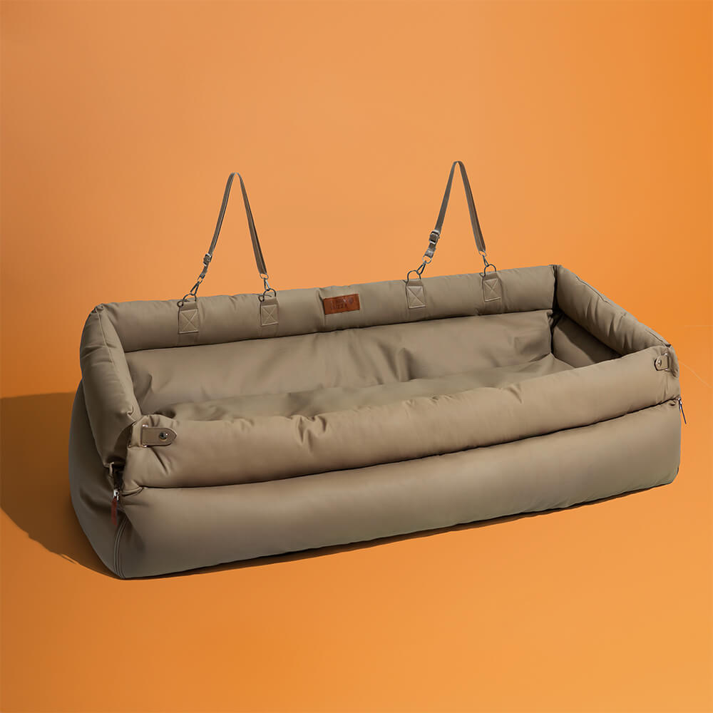 Portable Pet Travel Carrier Bed with Safety Leash for Small to Medium Dogs – Waterproof Faux Leather Car Booster Seat & Indoor Lounge